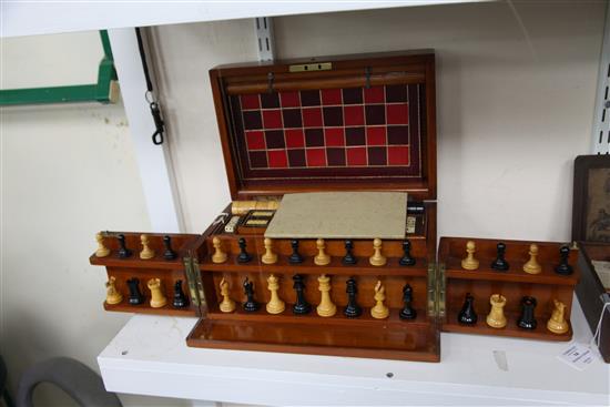 A late Victorian mahogany cased games compendium, by F.H. Ayres, 13in.